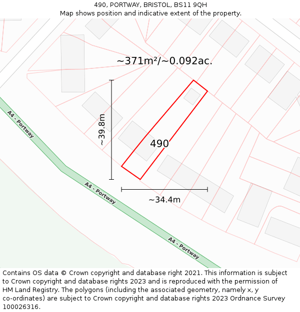 490, PORTWAY, BRISTOL, BS11 9QH: Plot and title map