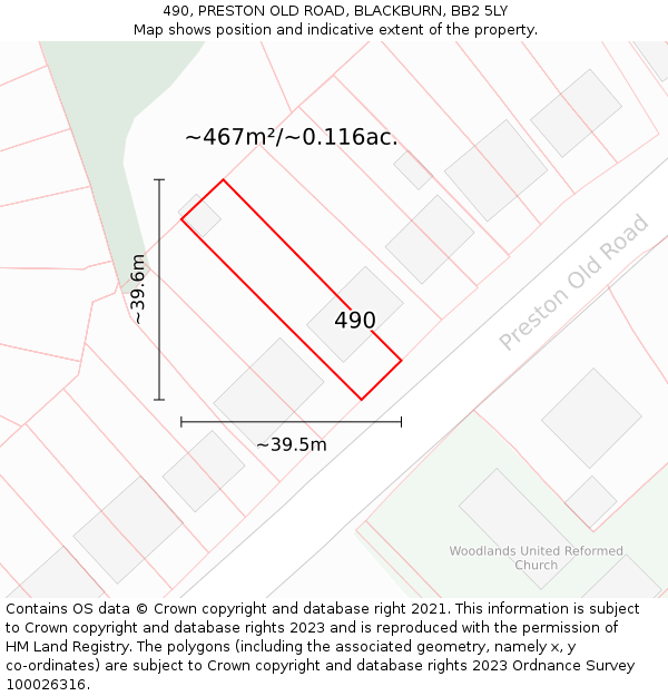 490, PRESTON OLD ROAD, BLACKBURN, BB2 5LY: Plot and title map
