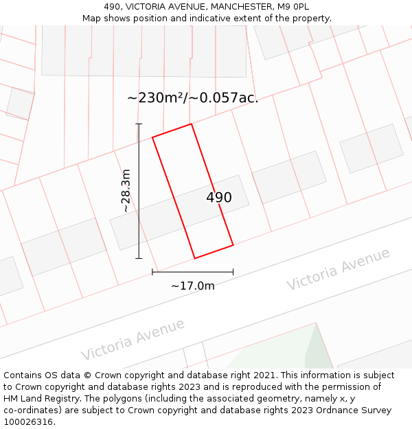 490, VICTORIA AVENUE, MANCHESTER, M9 0PL: Plot and title map