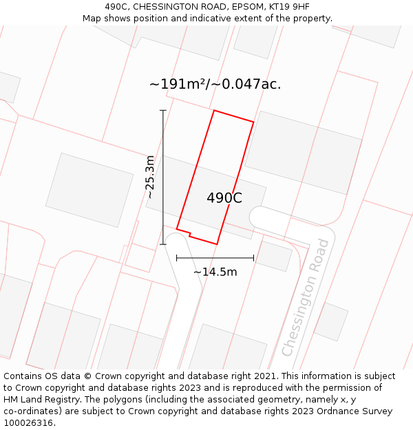 490C, CHESSINGTON ROAD, EPSOM, KT19 9HF: Plot and title map