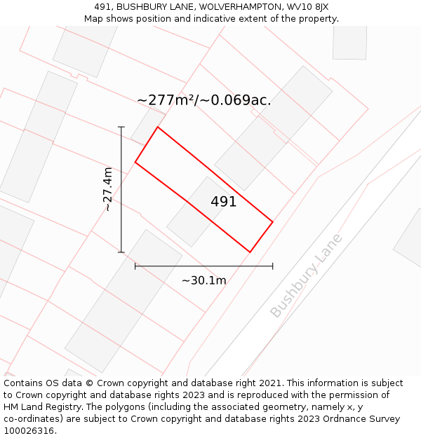 491, BUSHBURY LANE, WOLVERHAMPTON, WV10 8JX: Plot and title map