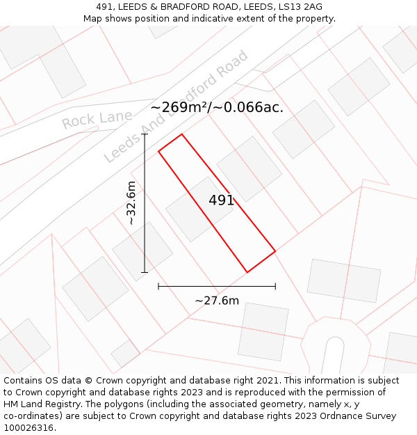 491, LEEDS & BRADFORD ROAD, LEEDS, LS13 2AG: Plot and title map