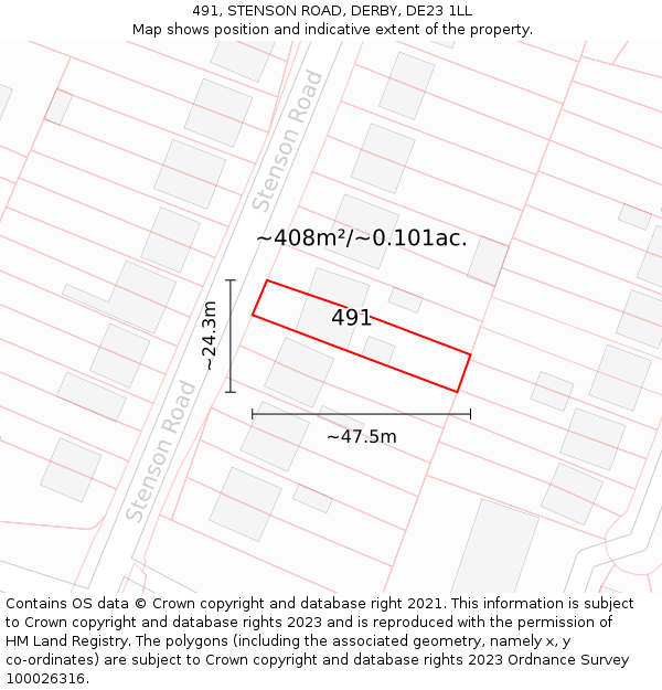 491, STENSON ROAD, DERBY, DE23 1LL: Plot and title map
