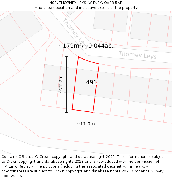 491, THORNEY LEYS, WITNEY, OX28 5NR: Plot and title map