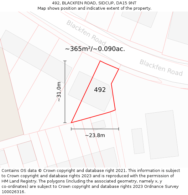 492, BLACKFEN ROAD, SIDCUP, DA15 9NT: Plot and title map