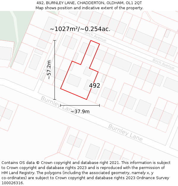 492, BURNLEY LANE, CHADDERTON, OLDHAM, OL1 2QT: Plot and title map