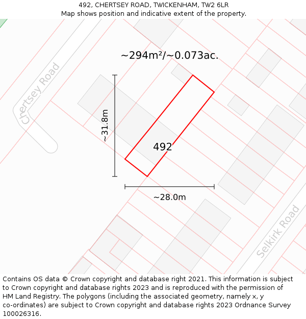492, CHERTSEY ROAD, TWICKENHAM, TW2 6LR: Plot and title map