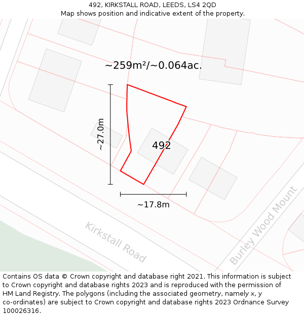 492, KIRKSTALL ROAD, LEEDS, LS4 2QD: Plot and title map