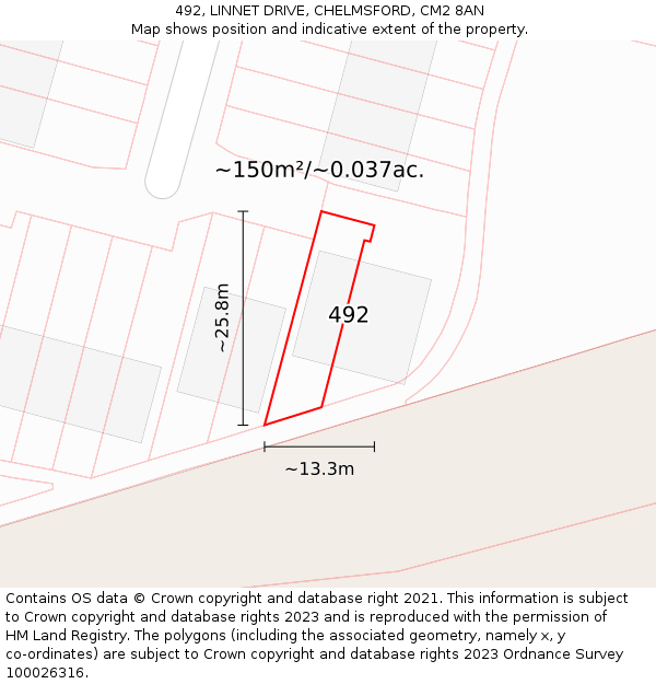 492, LINNET DRIVE, CHELMSFORD, CM2 8AN: Plot and title map
