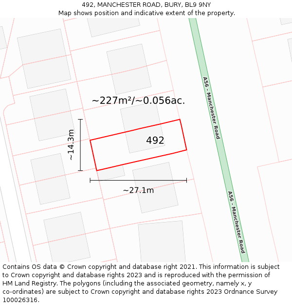 492, MANCHESTER ROAD, BURY, BL9 9NY: Plot and title map