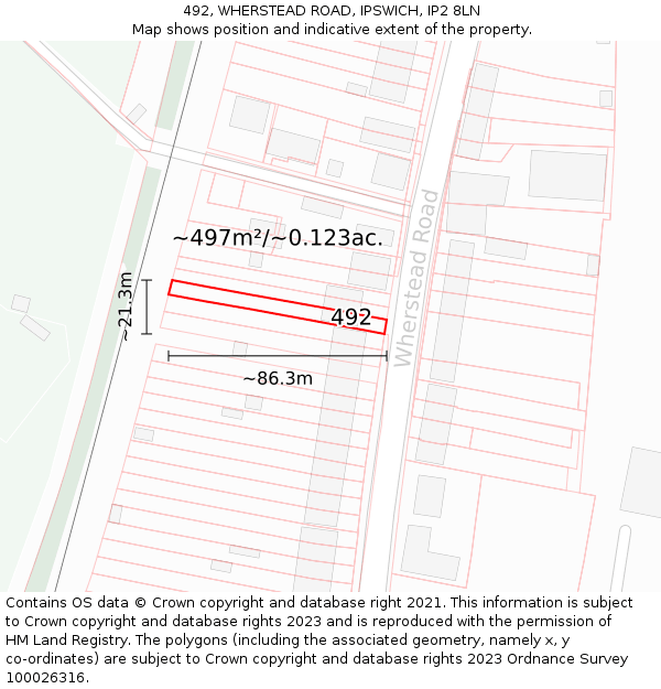 492, WHERSTEAD ROAD, IPSWICH, IP2 8LN: Plot and title map