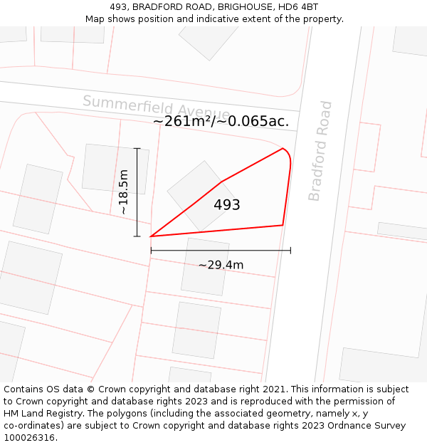 493, BRADFORD ROAD, BRIGHOUSE, HD6 4BT: Plot and title map