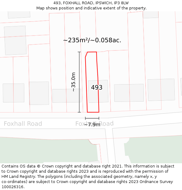 493, FOXHALL ROAD, IPSWICH, IP3 8LW: Plot and title map