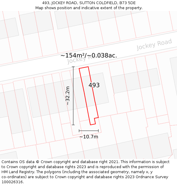 493, JOCKEY ROAD, SUTTON COLDFIELD, B73 5DE: Plot and title map