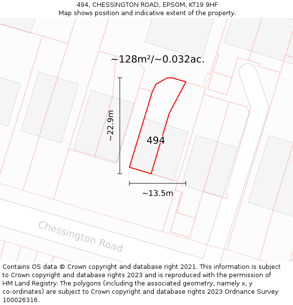 494, CHESSINGTON ROAD, EPSOM, KT19 9HF: Plot and title map