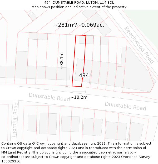 494, DUNSTABLE ROAD, LUTON, LU4 8DL: Plot and title map