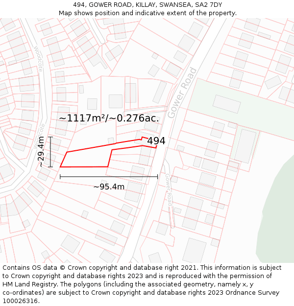 494, GOWER ROAD, KILLAY, SWANSEA, SA2 7DY: Plot and title map