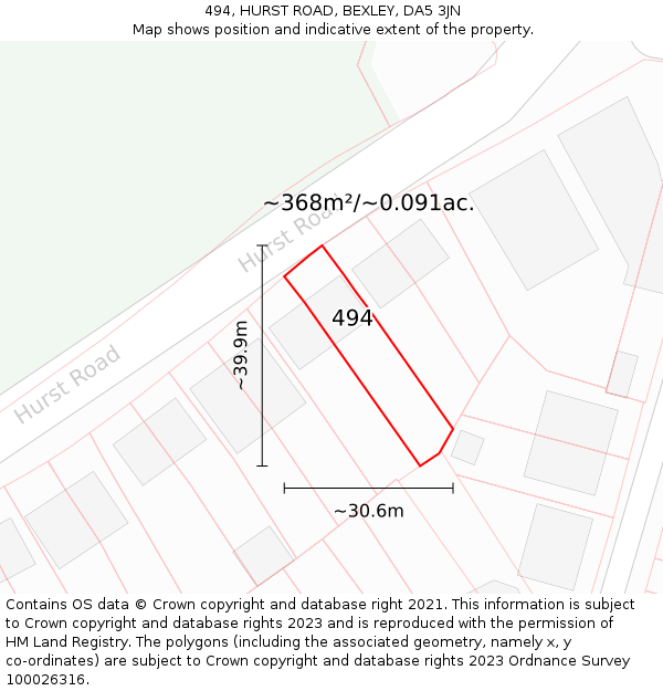 494, HURST ROAD, BEXLEY, DA5 3JN: Plot and title map