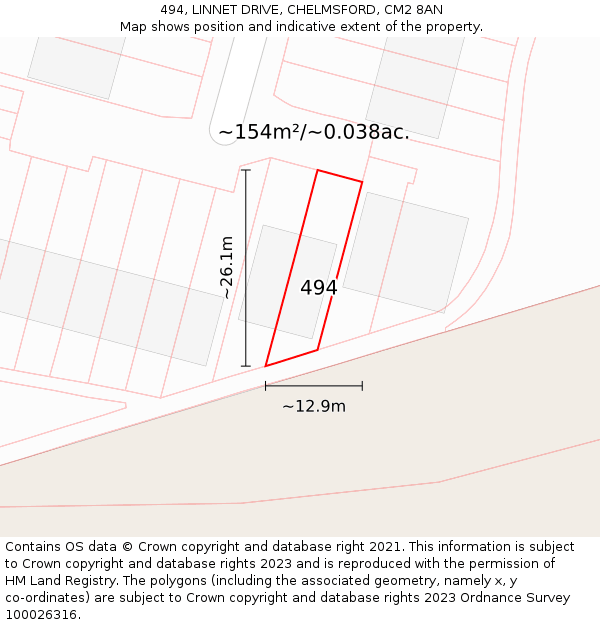 494, LINNET DRIVE, CHELMSFORD, CM2 8AN: Plot and title map