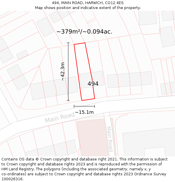 494, MAIN ROAD, HARWICH, CO12 4ES: Plot and title map