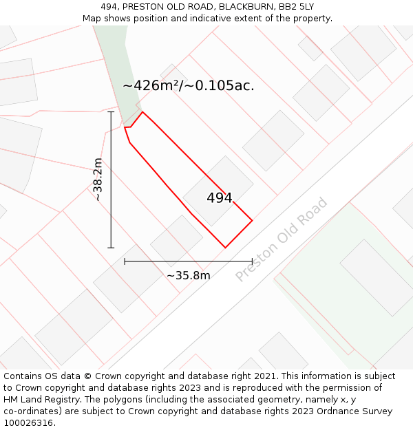 494, PRESTON OLD ROAD, BLACKBURN, BB2 5LY: Plot and title map