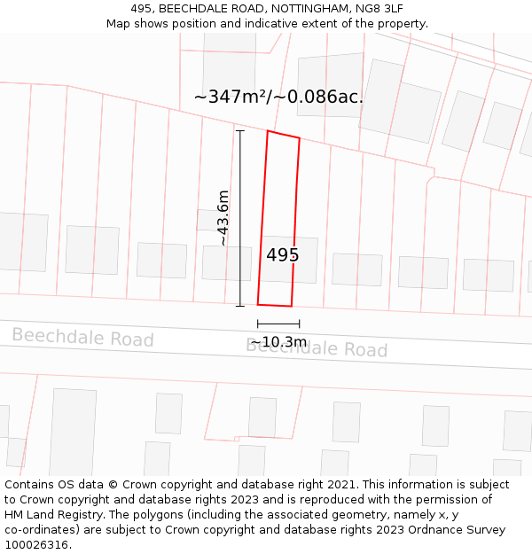 495, BEECHDALE ROAD, NOTTINGHAM, NG8 3LF: Plot and title map