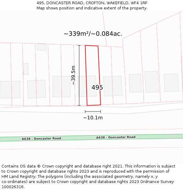 495, DONCASTER ROAD, CROFTON, WAKEFIELD, WF4 1RP: Plot and title map