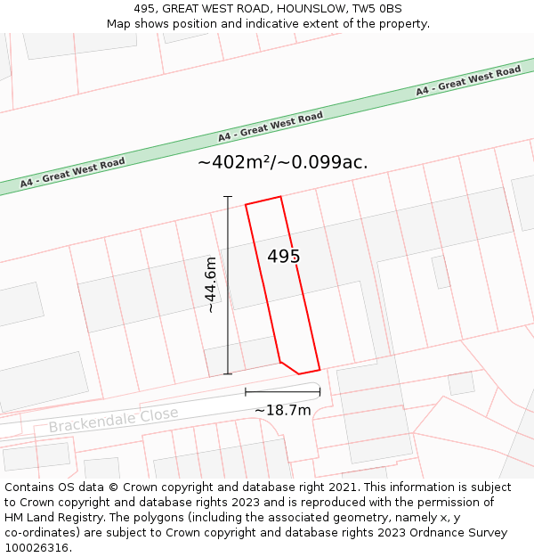 495, GREAT WEST ROAD, HOUNSLOW, TW5 0BS: Plot and title map