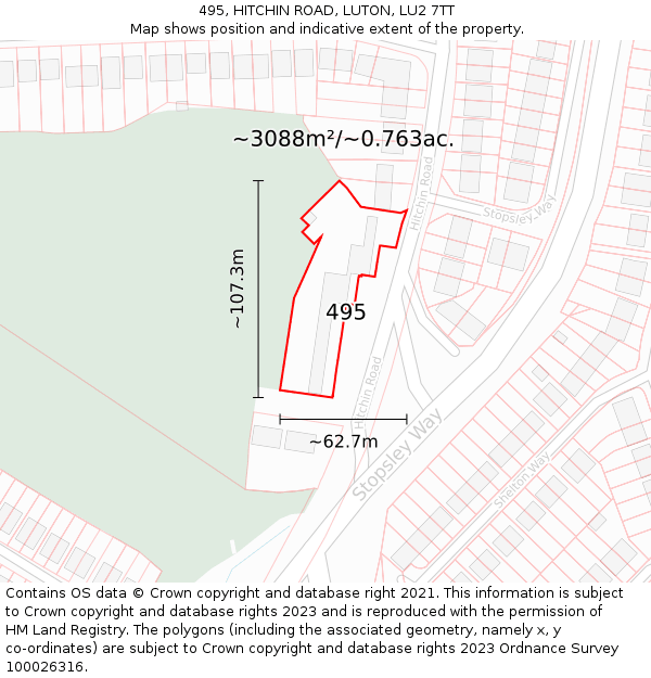 495, HITCHIN ROAD, LUTON, LU2 7TT: Plot and title map