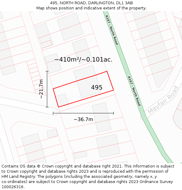 495, NORTH ROAD, DARLINGTON, DL1 3AB: Plot and title map