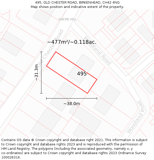 495, OLD CHESTER ROAD, BIRKENHEAD, CH42 4NG: Plot and title map