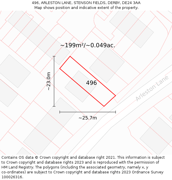 496, ARLESTON LANE, STENSON FIELDS, DERBY, DE24 3AA: Plot and title map