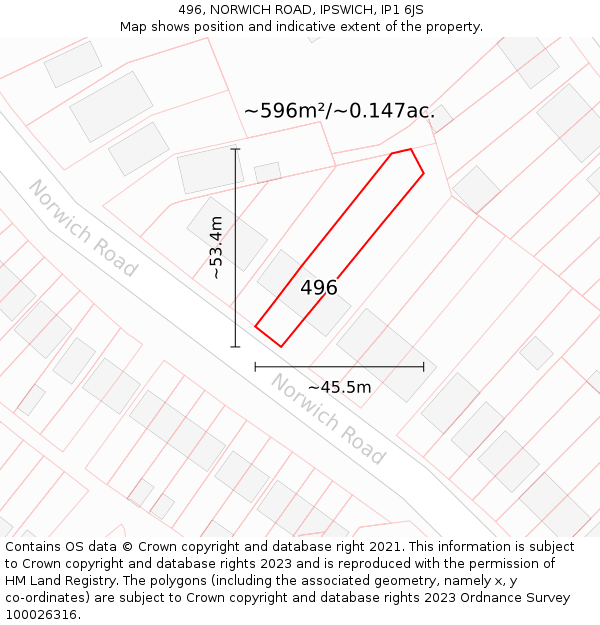 496, NORWICH ROAD, IPSWICH, IP1 6JS: Plot and title map