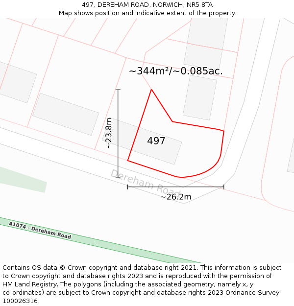 497, DEREHAM ROAD, NORWICH, NR5 8TA: Plot and title map