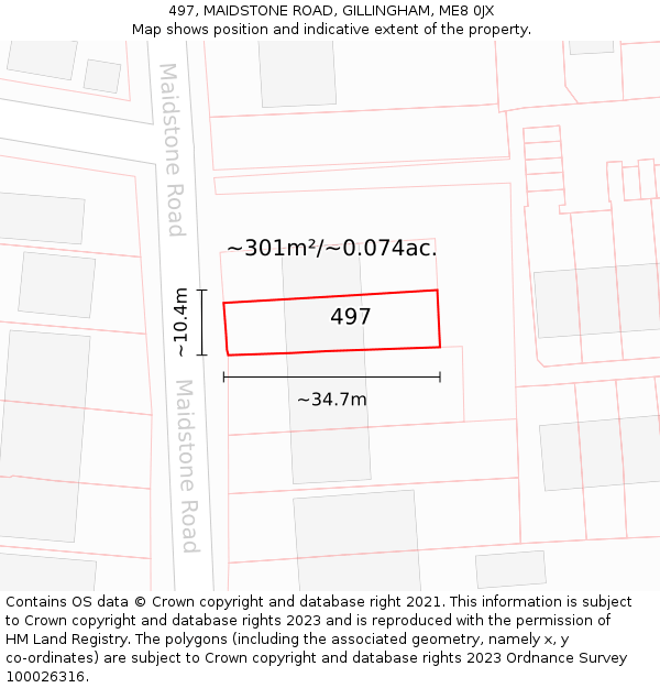 497, MAIDSTONE ROAD, GILLINGHAM, ME8 0JX: Plot and title map