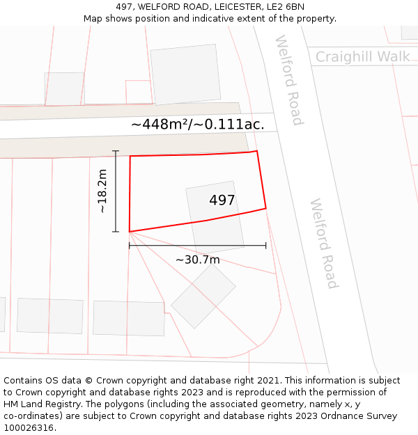 497, WELFORD ROAD, LEICESTER, LE2 6BN: Plot and title map