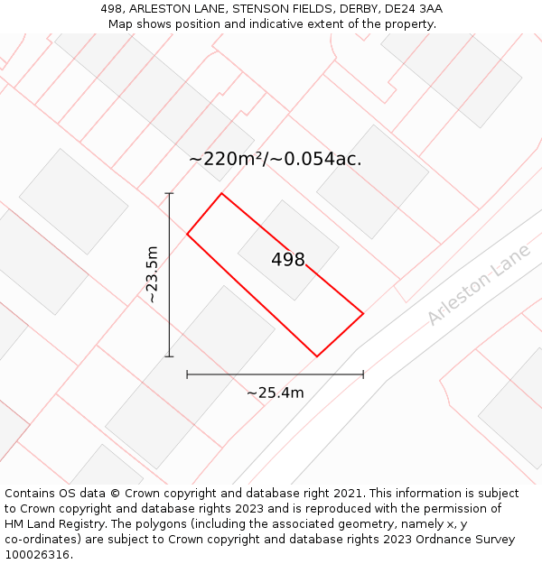 498, ARLESTON LANE, STENSON FIELDS, DERBY, DE24 3AA: Plot and title map
