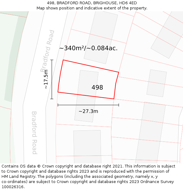 498, BRADFORD ROAD, BRIGHOUSE, HD6 4ED: Plot and title map