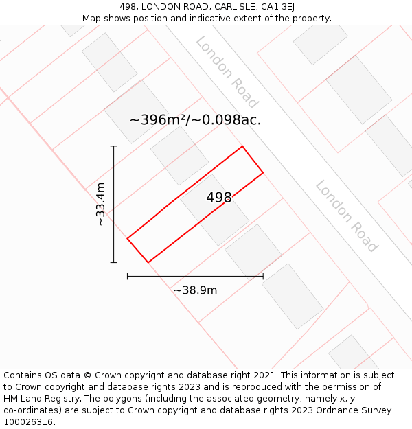 498, LONDON ROAD, CARLISLE, CA1 3EJ: Plot and title map