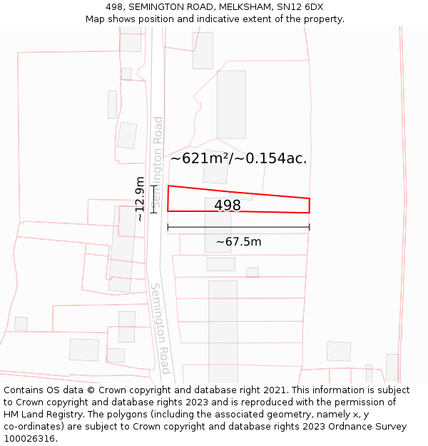498, SEMINGTON ROAD, MELKSHAM, SN12 6DX: Plot and title map