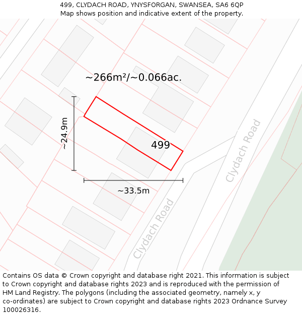 499, CLYDACH ROAD, YNYSFORGAN, SWANSEA, SA6 6QP: Plot and title map