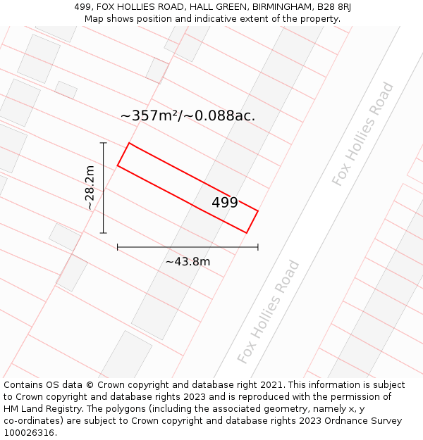 499, FOX HOLLIES ROAD, HALL GREEN, BIRMINGHAM, B28 8RJ: Plot and title map