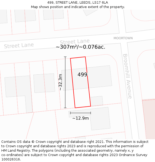 499, STREET LANE, LEEDS, LS17 6LA: Plot and title map