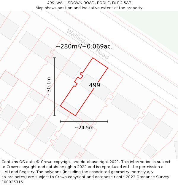499, WALLISDOWN ROAD, POOLE, BH12 5AB: Plot and title map