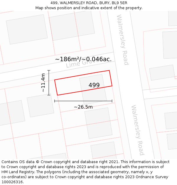 499, WALMERSLEY ROAD, BURY, BL9 5ER: Plot and title map