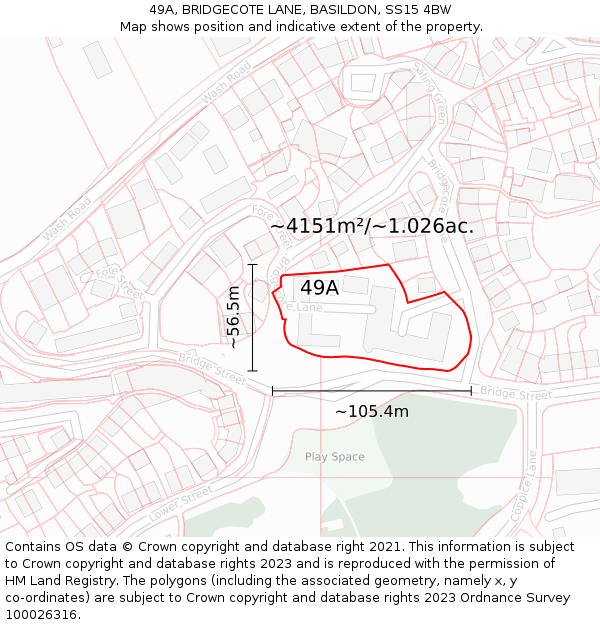 49A, BRIDGECOTE LANE, BASILDON, SS15 4BW: Plot and title map