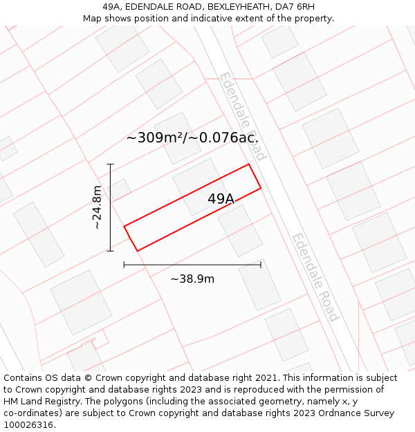 49A, EDENDALE ROAD, BEXLEYHEATH, DA7 6RH: Plot and title map
