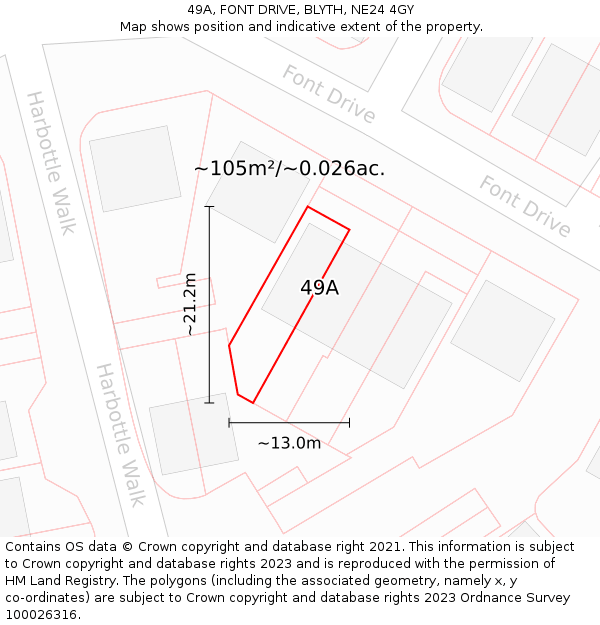 49A, FONT DRIVE, BLYTH, NE24 4GY: Plot and title map