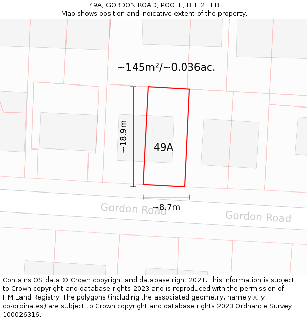 49A, GORDON ROAD, POOLE, BH12 1EB: Plot and title map