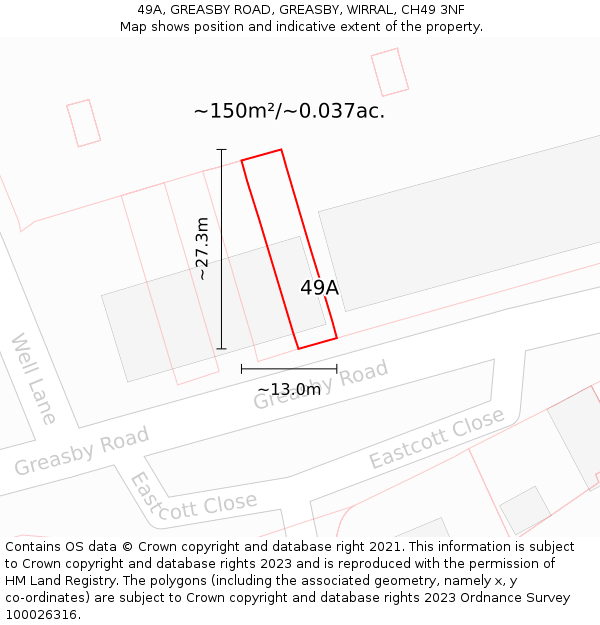49A, GREASBY ROAD, GREASBY, WIRRAL, CH49 3NF: Plot and title map